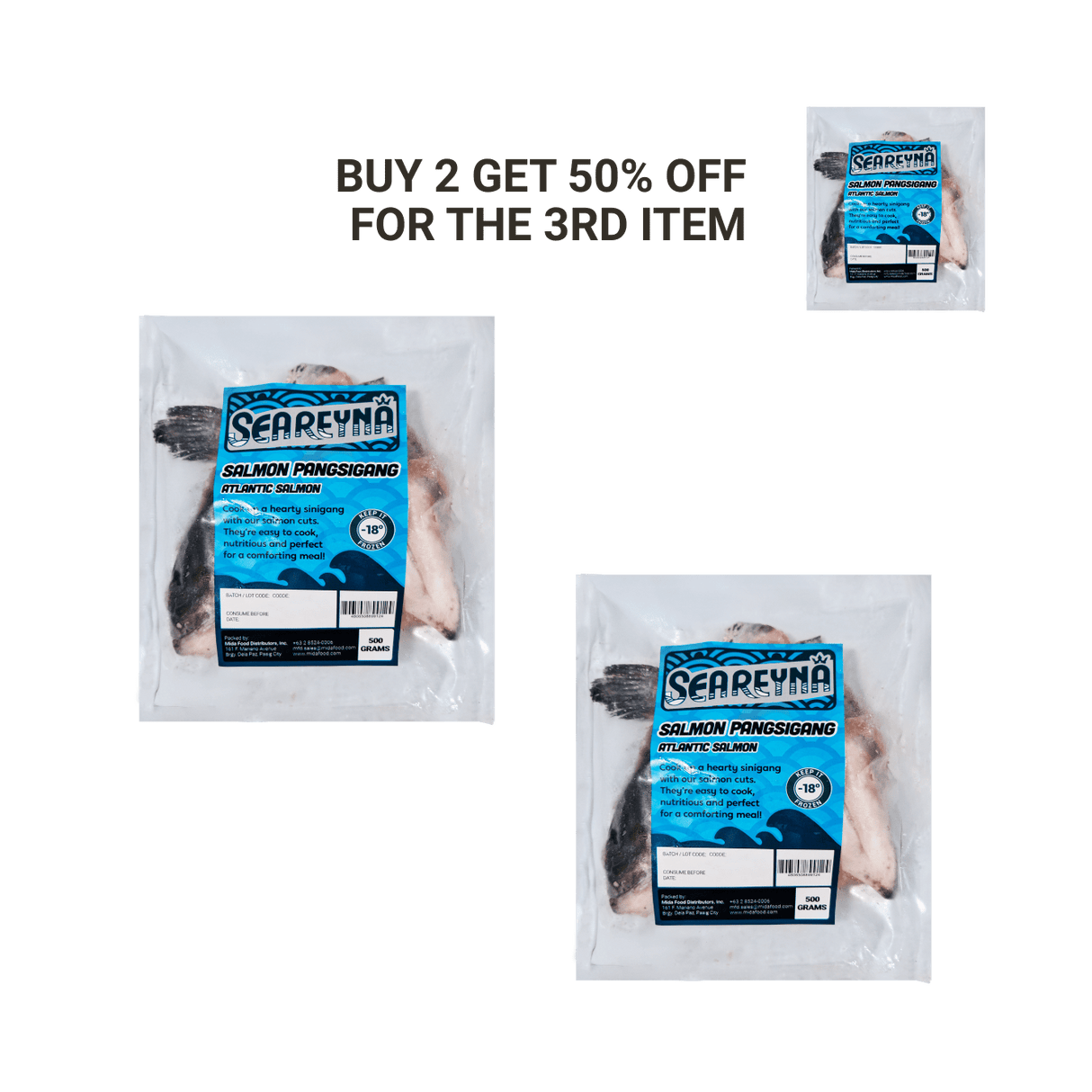 Buy 2 Get 50% off the 3rd Seareyna Salmon Sinigang pack - Pacific Bay