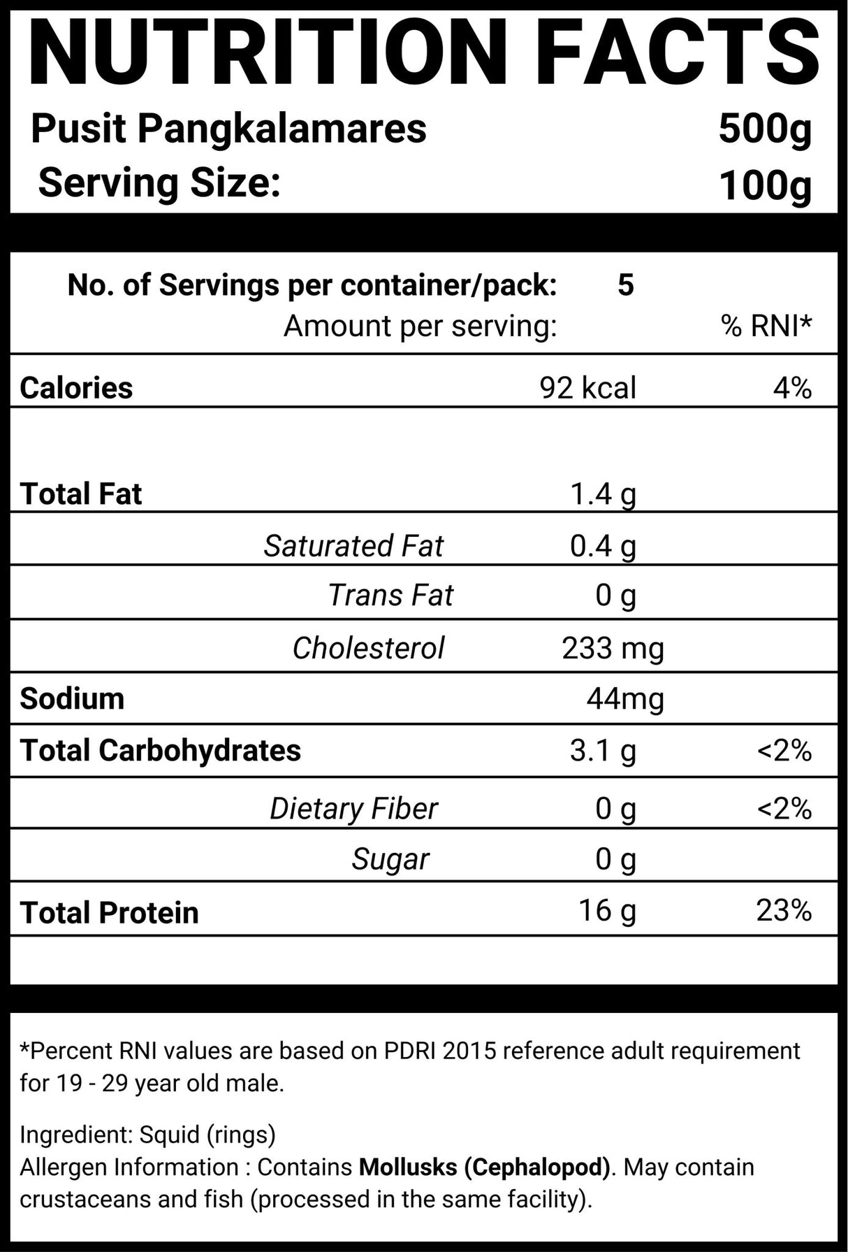 Seareyna Pusit Pangkalamares (Squid Rings) - Pacific Bay