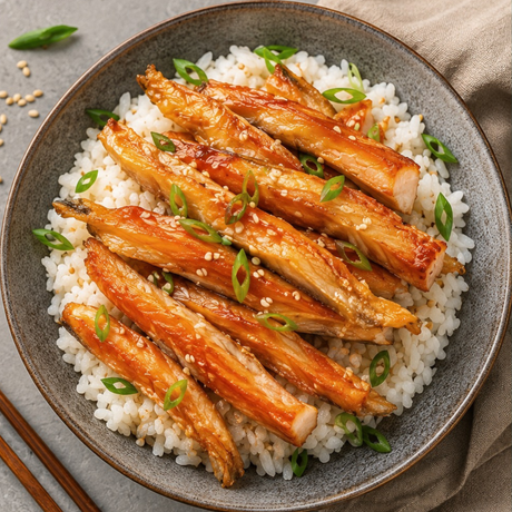 Sweet Soy Garlic Salmon Belly Rice Bowl