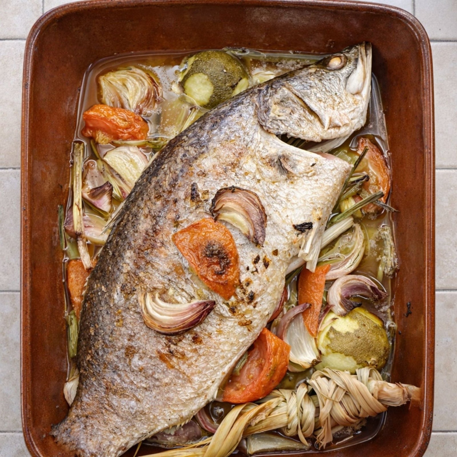 Baked Whole Barramundi (Apahap) with Lemongrass & Tomatoes - Pacific Bay