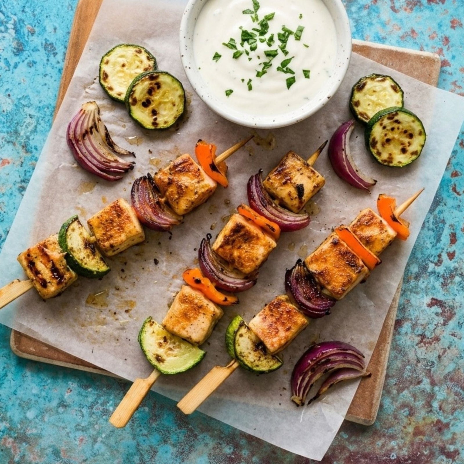 Swordfish Steak Skewers with Garlic Yogurt Sauce - Pacific Bay